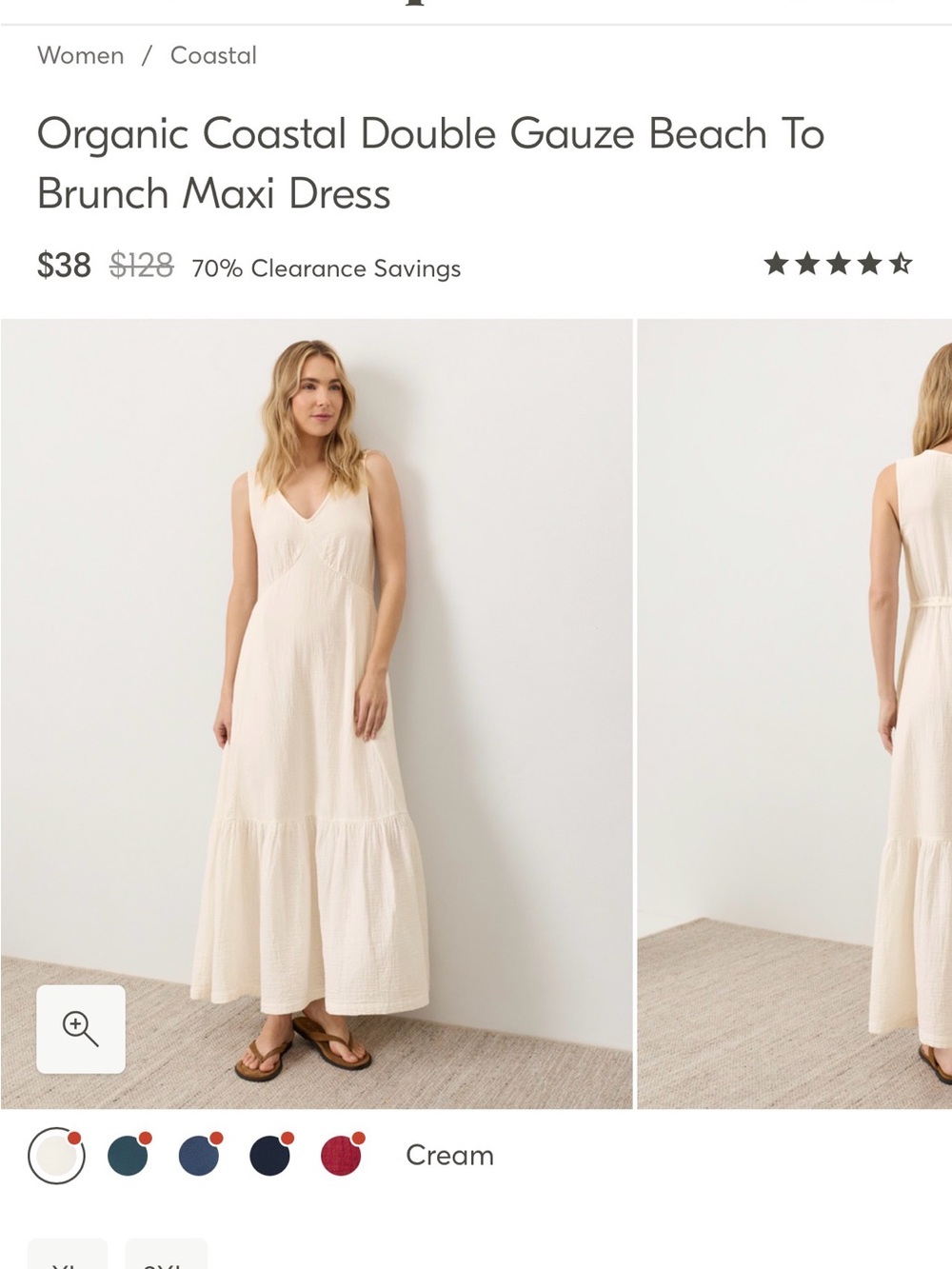 Pact Cream V-Neck Organic Double Gauze Maxi Dress